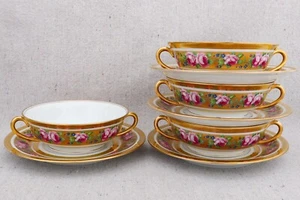 4 Haviland Limoges Louis Philippe Rose Cream Soup Bowls Cups Saucers Set 2 of 2 - Picture 1 of 13