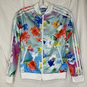 Adidas Floral Blue Red Pink Flowers Track Jacket Girls Medium 11-12y BK2033 - Picture 1 of 11