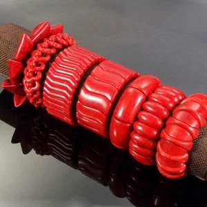Red Turquoise Gemstone Beads Huge Stretchy Bracelet - Picture 1 of 15