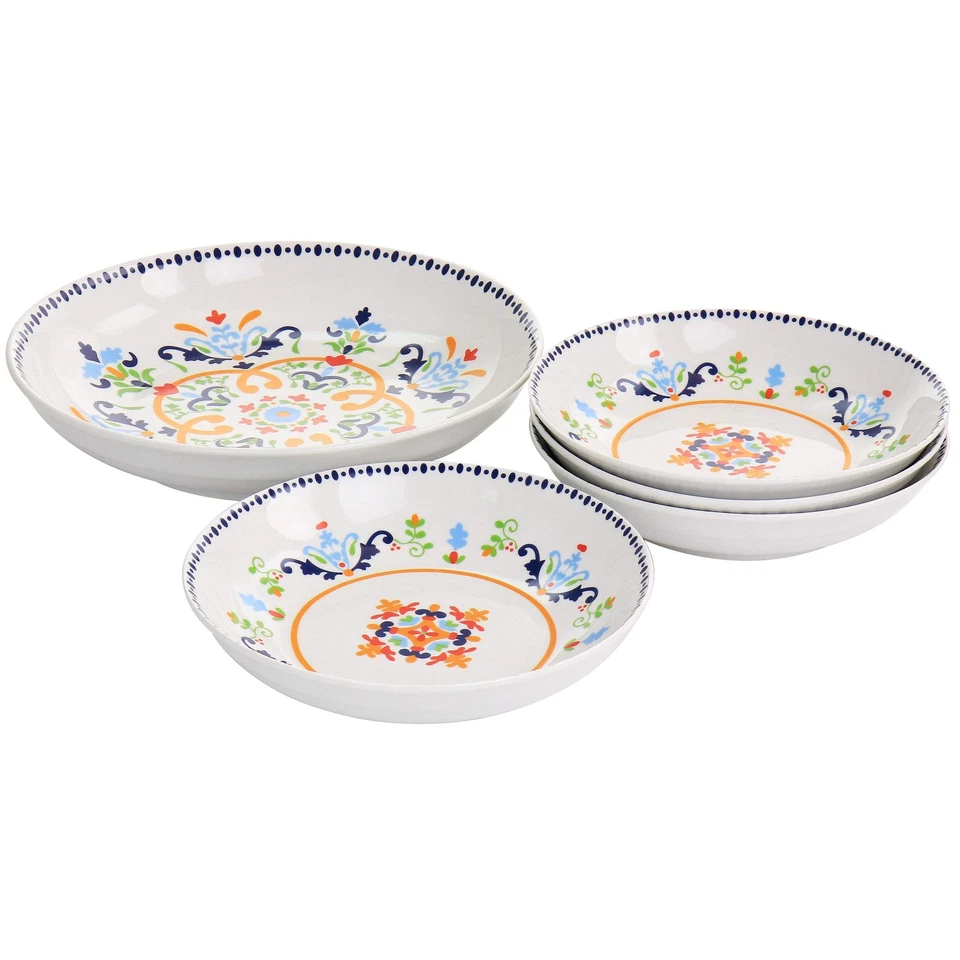 Gibson Home Tijuana 5 Piece Fine Cermic Pasta Bowl Set in White & Multi - Изображение 1 из 1