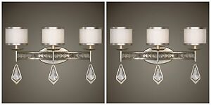 TWO TAMWORTH AGED SILVER LEAF CRYSTAL DETAIL WALL VANITY SCONCE LIGHT UTTERMOST