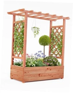 Raised Garden Bed with Trellis, 45 Inch Wood Planter Box with Side 43x17x44Ft - Picture 1 of 7