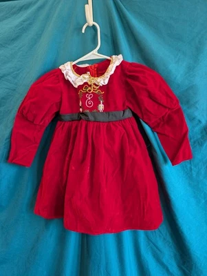 Vestido Cascanueces de Terciopelo Rojo para Niñas Talla 3 Cuello de Encaje Fiesta Conjunto Foto 1 de 4