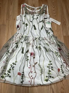 NWT Calvin Klein Sleeveless Garden Dress W/Mesh Overlay Embroidered Girls Sz 8 - Picture 1 of 3