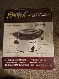 Parini Dual Compartment 32oz total - Slow Cooker Crock Pot 2-16oz Compartments - Picture 1 of 4