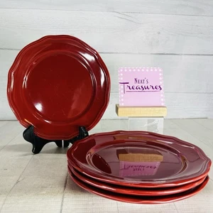 Home Trends HTS3 All Burgundy Maroon Embossed Edge Lunch Salad Plates Set of 4 - Picture 1 of 17