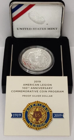 2019 AMERICAN LEGION PROOF .999 FINE SILVER DOLLAR 100tH ANNIVERSARY COIN Cover