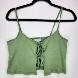 Top corto Sky and Sparrow bandeau grande acanalado verde corbatas delanteras - Imagen 1 de 7