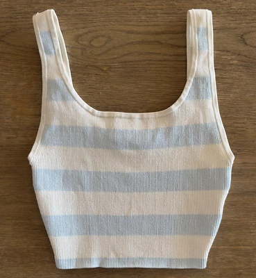 Top corto tejido escultura acanalado ARITZIA BABATON - cuello cuadrado - rayas azules y blancas - XS Foto 1 de 4