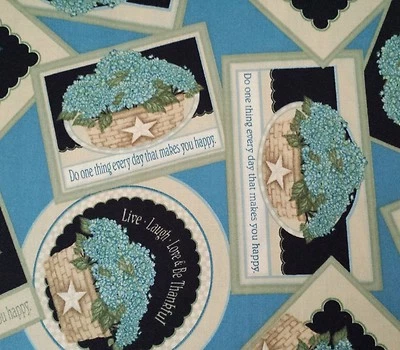 14" Hydrangea Bounty Angela Anderson VIP Blue Floral Sayings Patch Black - Image 1 of 3