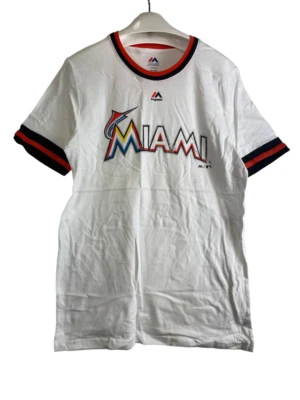 Camiseta Majestic Youth Miami Marlins Doble Capa Cuello Ss - Blanca, Grande 14/16 Foto 1 de 4