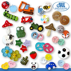 Dill Knöpfe für Kinder Kinderknopf Kunststoff Holz Tiere Fahrzeuge Blumen Herz - Bild 1 von 77