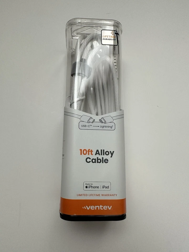 Ventev (10-Ft) Alloy Braided USB-C to  8-Pin MFi Cable - White - Image 1 of 1