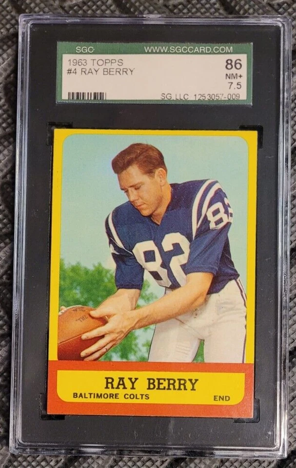 1963 Topps #4 Ray Raymond Berry Baltimore Colts HOF SGC 86 / 7.5 Near Mint + - Image 1 of 2