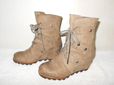 SOREL JOAN OF ARCTIC LACE UP TALL WEDGE WOMENS USA 5 STONE GRAY SHOES          - Image 1 of 4