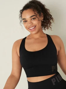 NWT VS Pink SEAMLESS LIGHTLY LINED SCOOP NECK SPORTS CROP Size L Womens Active - Picture 1 of 6