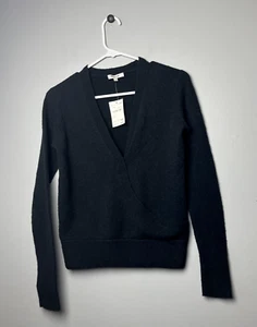 Madewell Damen XS Pullover schwarz V-Ausschnitt Faux Wickel Merinowolle Alpaka Pulli - Bild 1 von 9