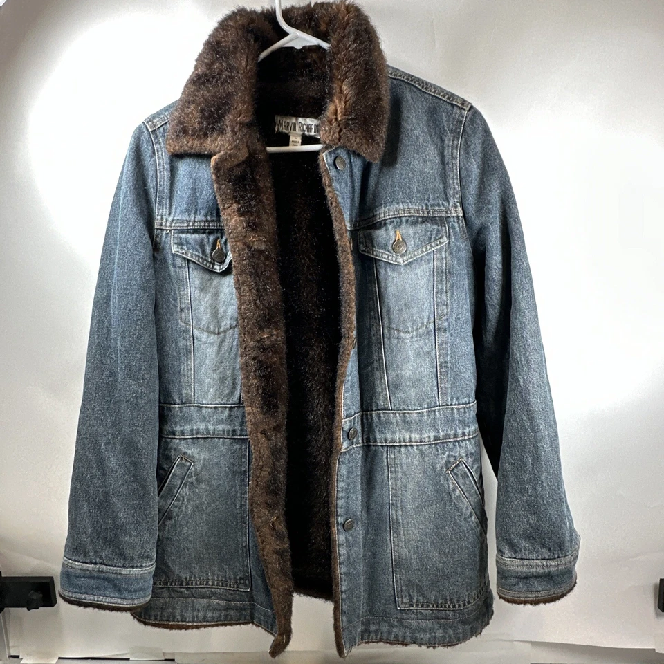 Denim And faux Fur Coat By Marvin Richard’s Woman’s Size Medium - M - Image 1 of 4