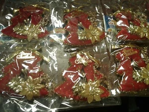 Tree CHRISTMAS ORNAMENT GOLD Trim  RED VELVET 6 pk - Picture 1 of 2
