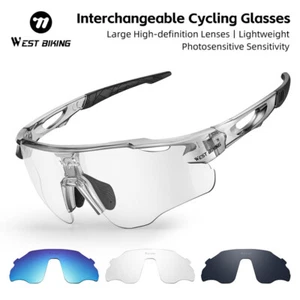 WEST BIKING Photochromic Colorful Cycling Sunglasses Set 3 Lens Cyling Glasses - Picture 1 of 17