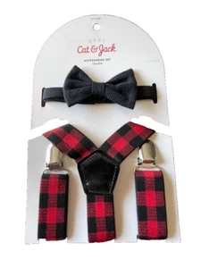Buffalo Plaid suspenders and bowtie accessory set Cat and Jack Infant Boy - Picture 1 of 2