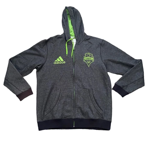 Adidas MLS Seattle Sounders FC Hoodie Sweatshirt size XL Gray Green Full Zip Cover