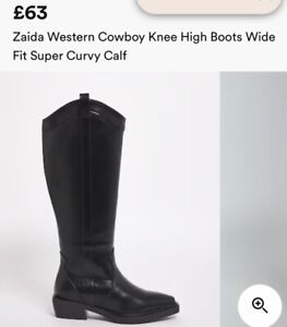 Simple Be Zaida Western Cowboy Knee High Boots Wide Fit Super Curvy Size 4