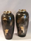 2 Vasen/ Vasenpaar gespiegelt Japan CHOKIN / SHIBUICHI  Meiji o. Taisho 特製