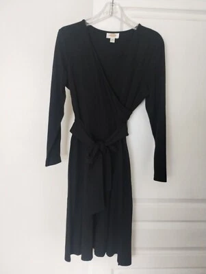 Talbots petites Black Faux Wrap Long Sleeve Belted Dress Sz 10P - Image 1 of 4