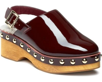 NUEVOS ZUECOS CUÑA KELSI DAGA ROJO NEGRO CHAROL PIEL DE OVEJA TALLA 8 M $175 Foto 1 de 4