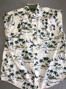 Trader Bay Hawaiian Shirt Men's Extra Large Beige 100% Cotton Button Down - Picture 1 of 4