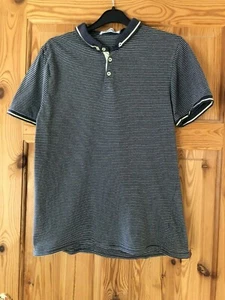 TOP MAN Mens Navy/White Striped Collared Polo T Shirt Size M - Picture 1 of 5
