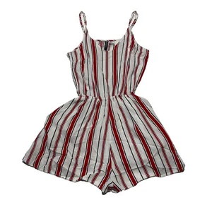 Divided H&M Red & White Striped V-Neck Romper W/ Pockets Women’s Size 0 - Picture 1 of 8