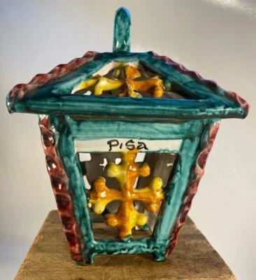 Linterna colgante/quemador de velas de cerámica grande estilo mayólica vintage: italiano Foto 1 de 4
