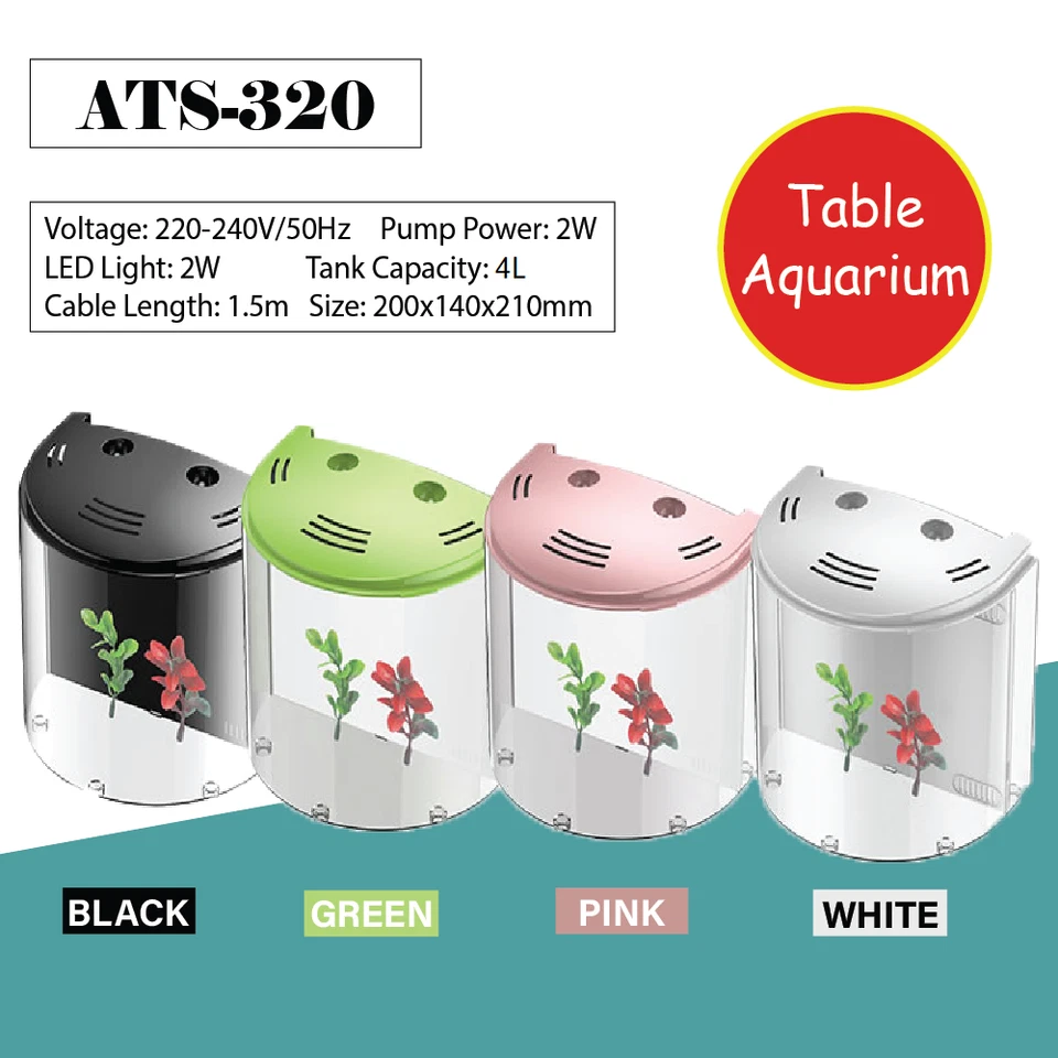 SUNSUN Small Curved Desktop 4L Acrylic Aquarium Fish Tank with LED and Filter - image 1 of 4