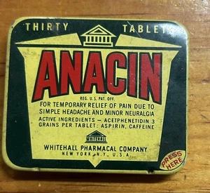 Vintage METALL BLECHBOX Behälter ANACIN Analgetikum Tabletten ausgezeichnet funktionierend Cind. - Bild 1 von 3