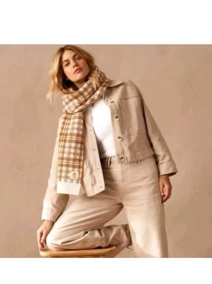 Timberland Scarf Wheat Plaid One Size Winter Fall Logo 10" " T101808