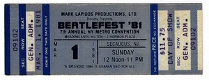 Beatlefest 1.03.81 Secaucus NJ Meadowlands Hilton Ticket! The Beatles - Bild 1 von 1