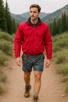 Vintage Patagonia Mens Wind Shield Hybrid Jacket Sz Medium Red Ripstop Hiking - Image 1 of 4