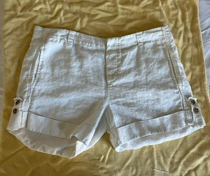 Vince Linen Shorts Women's 14 White Summer Beach Casual Cuff Hem - Picture 1 of 6