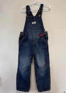 OshKosh B’Gosh Heavy Fleece Lined Denim Vestbak Overalls w/ Red Bow Girl’s 4T - Picture 1 of 7