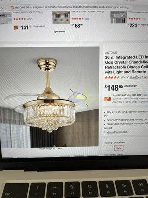 ANTOINE 36 in. Integrated LED Indoor Gold Crystal Chandelier Retractable  - Image 1 of 4
