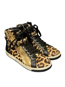 Women’s Michael Kors Leopard And Black Leather Studded Hi Top Sneakers: 6.5 - Picture 1 of 12