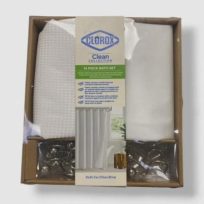 Clorox Blanco Colección Limpio Accesorio Baño Cortina Ducha Juego 14 Piezas Foto 1 de 4