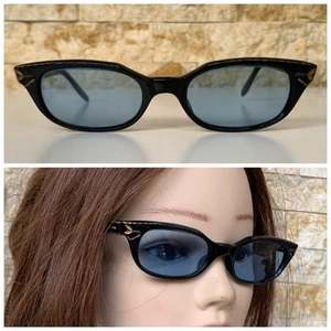 1950'S VINTAGE CAT EYE ART DECO SUNGLASSES FRANCE LADIES BLACK BLUE DECORATIVE - Picture 1 of 23
