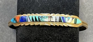 Tim Bedah Navajo 14K Yellow Gold Turquoise & Coral Cuff Bracelet 14.2 grams - Picture 1 of 7
