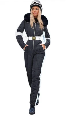 Womens Large Ski Suit Snowsuit One Piece Snow Bunny Bib Fur Insulated Jumpsuit M - Image 1 of 4