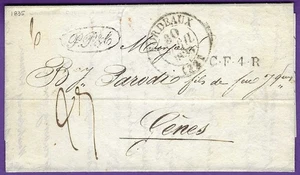 1835 France FLS to GENOA, Bordeaux Cds, Vert. Cholera Disinfection Slit, H/S! - Picture 1 of 4