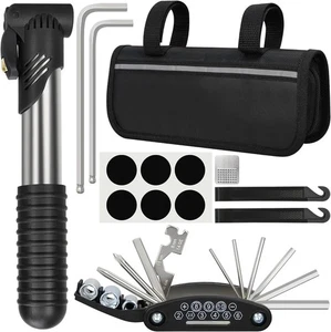 Fahrrad Reparaturset, Fahrrad Reparaturtasche mit Reifenpumpe, Fahrrad Werkzeugset für Camping Tr - Bild 1 von 8