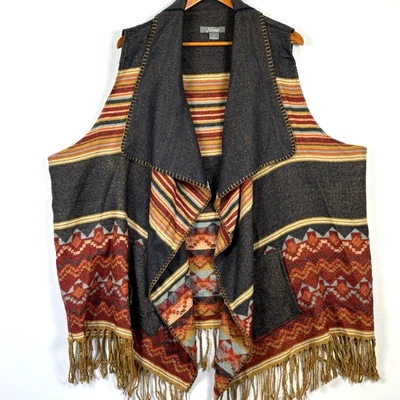 Chaleco Drapeado Natural Reflections Boho Flecos Mundials 3XL Southwest Country Azteca Foto 1 de 4